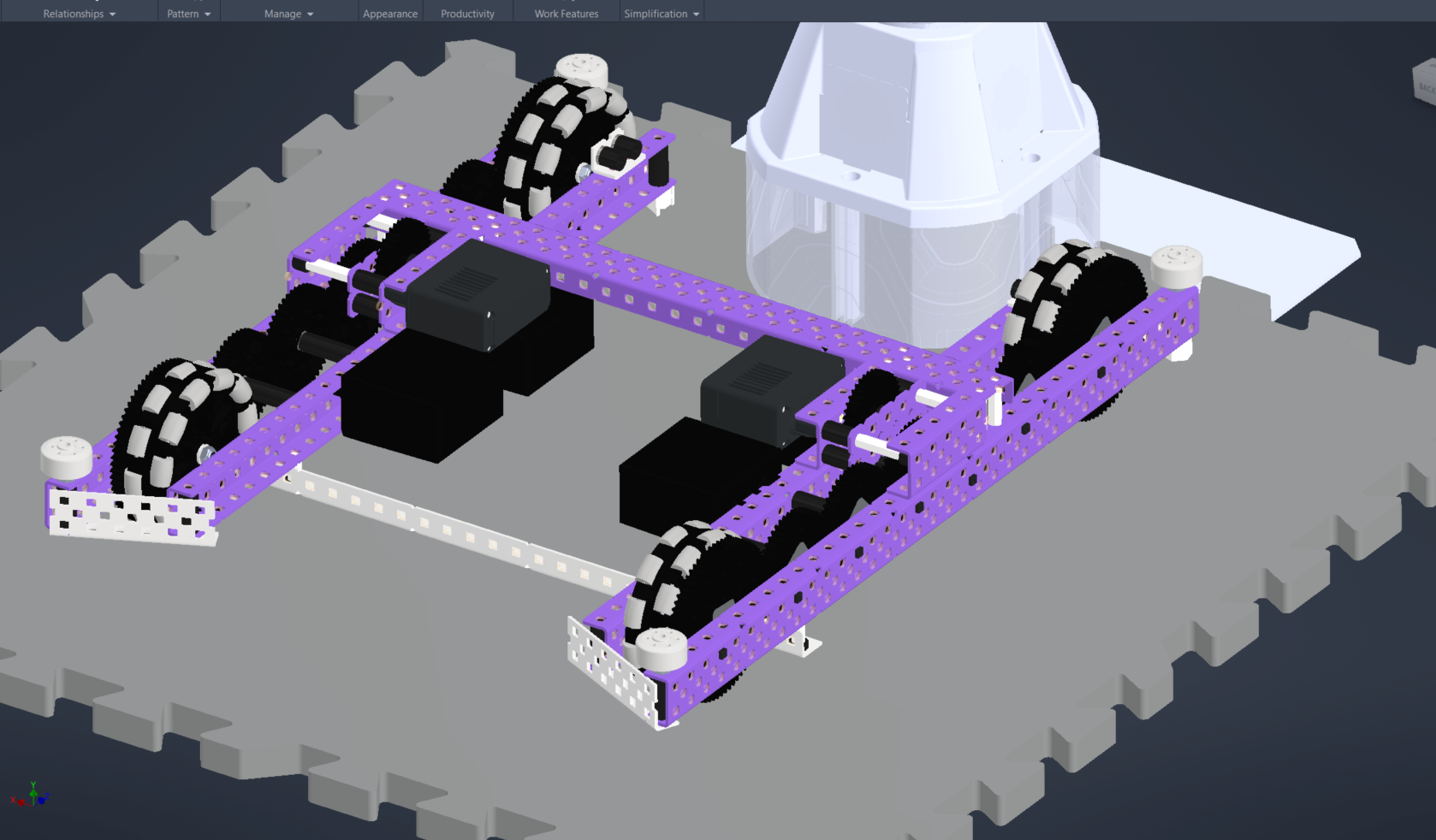 A 35 by 27 hole purple CAD drivetrain