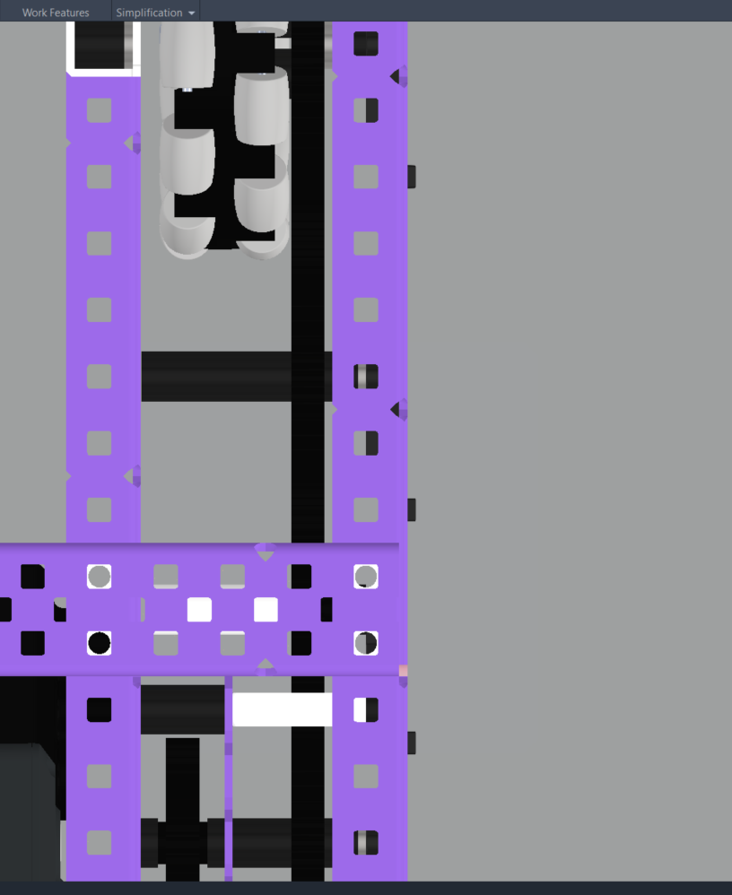 A top view CAD screenshot showing one side of a three-hole gap drivetrain measured by a crossbrace