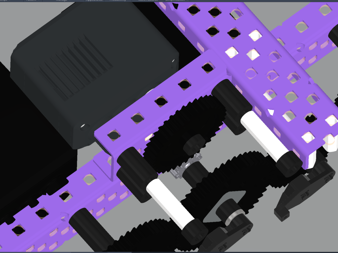 A CAD screenshot of a gearing setup for a 5.5w motor along with 11w motors