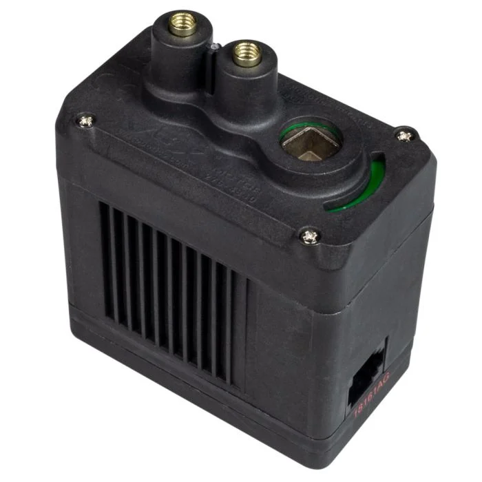 A VEX V5 Smart Motor with a green 200RPM cartridge installed